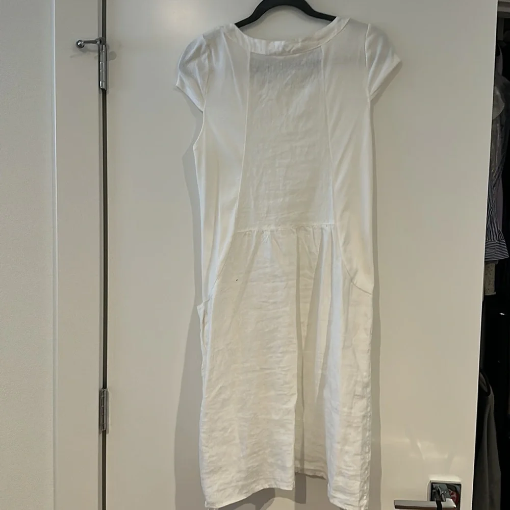 Luna Luz shift linen dress with pockets in white size M - Picture 3 of 4